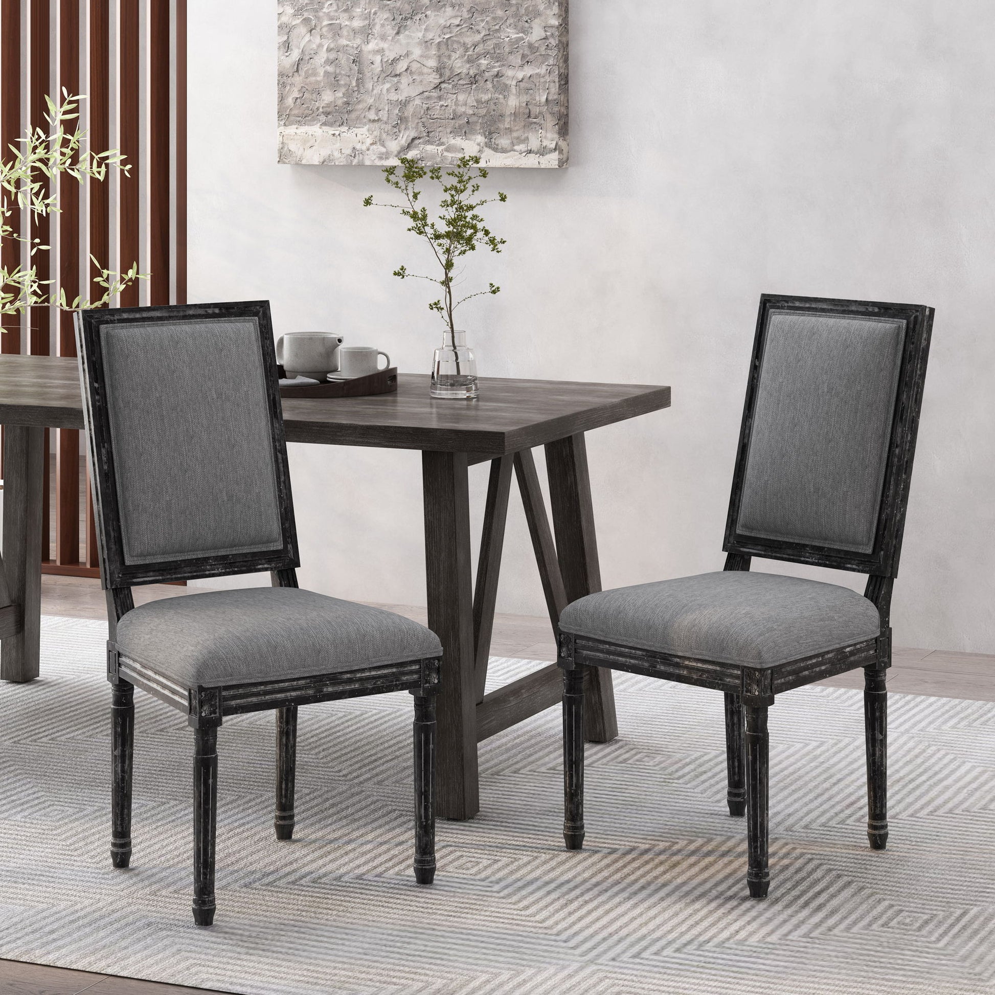 French Country Style Dining Chair With Upholstered Seating And Fluted Legs Noble House