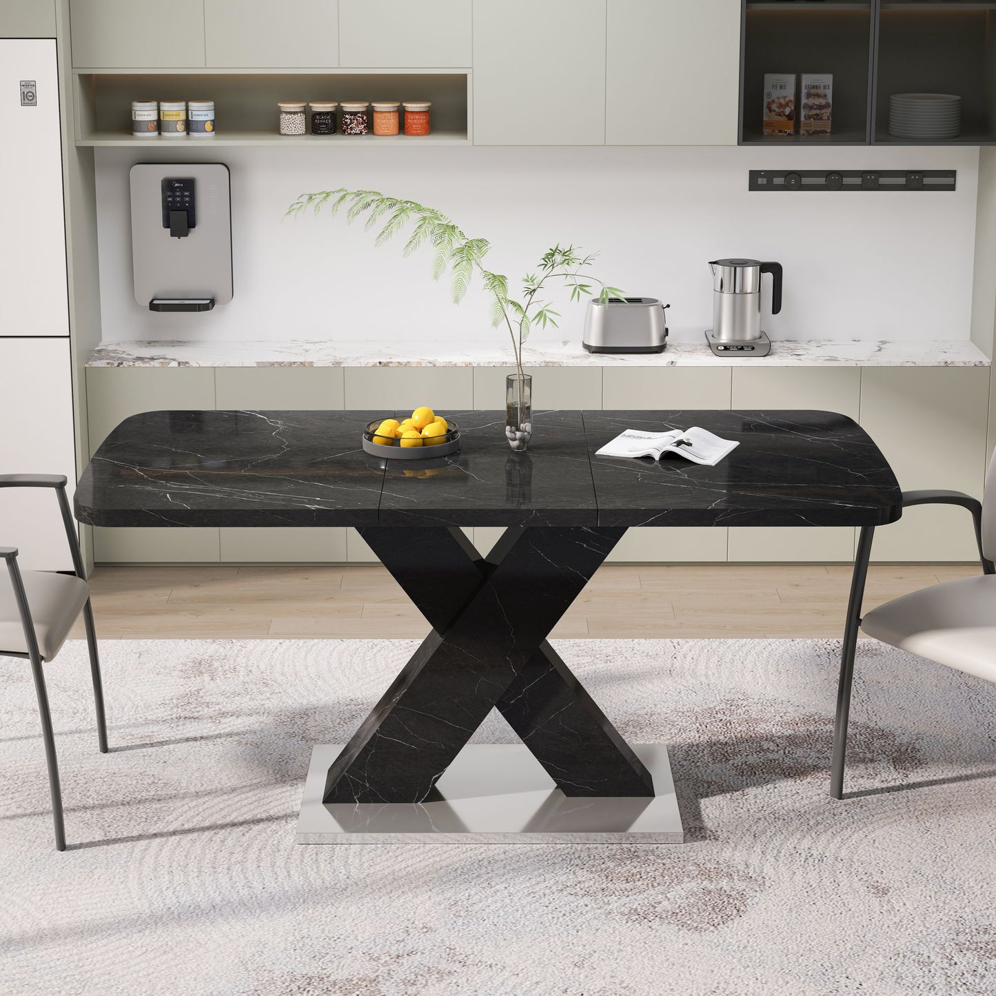 Modern Rectangle Dining Table With Stretchable TopAnd X Shape Legs Home Essentials