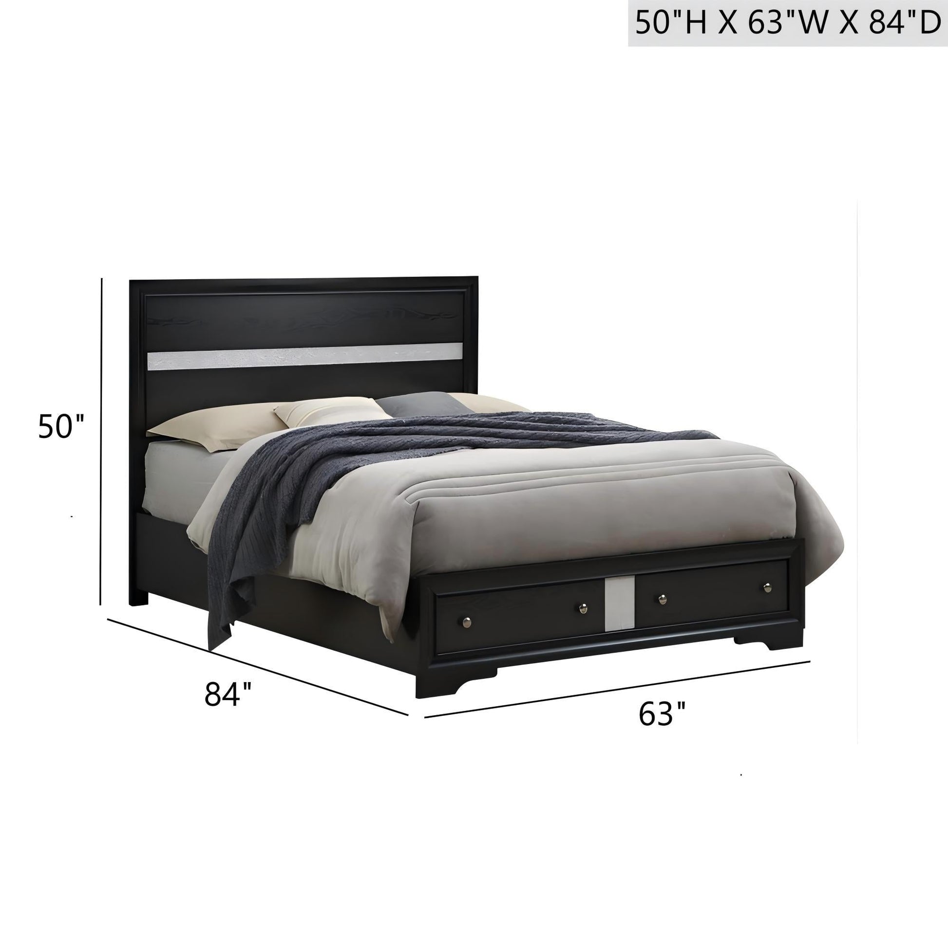 Madrid - Queen Bed With Storage Drawers And Nickel Handles - Black Glory Furniture