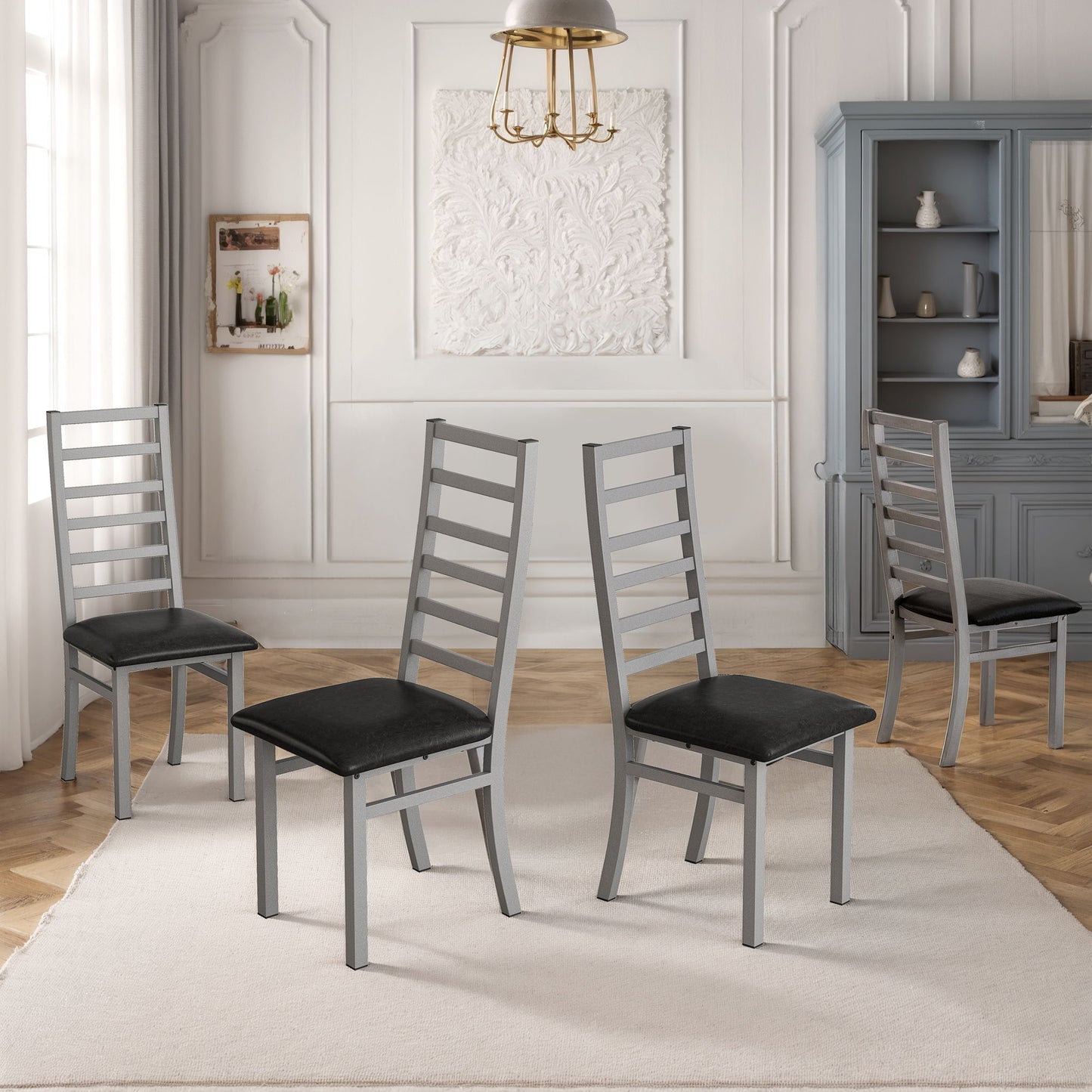 Metal Dining Chairs With Steel Legg, High Back Armless Design Home Essentials