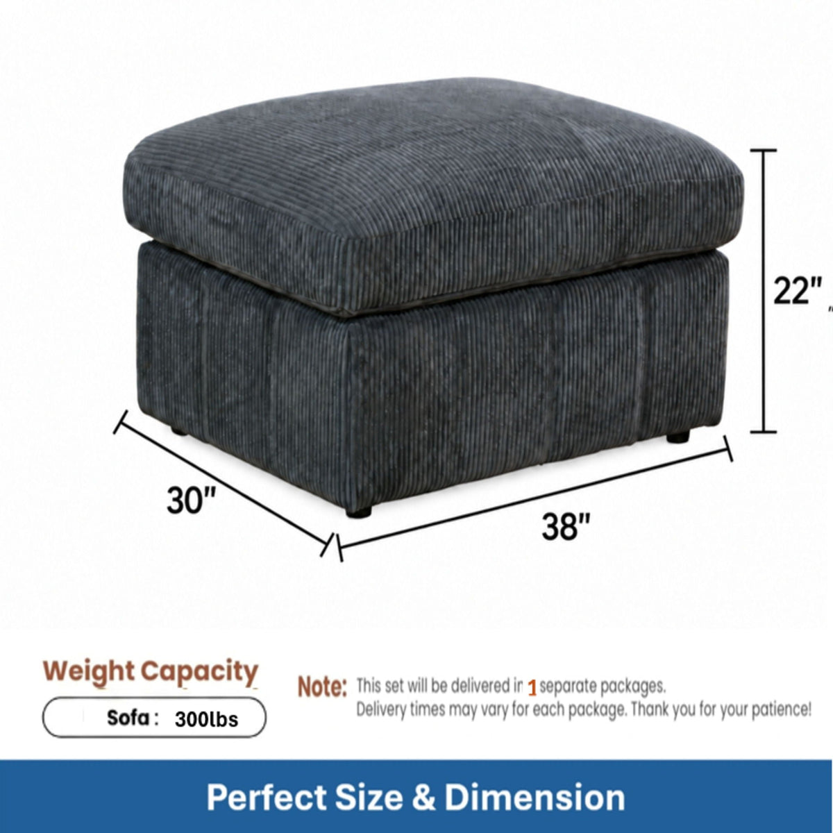Oversized Ottoman Footrest Extra Seat Living Room - Dark Gray Home Essentials