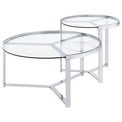 Delia - 2 Piece Round Glass Top Nesting Coffee Table Coaster Fine Furniture