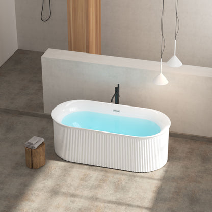 Acrylic Freestanding Bathtub-Acrylic Soaking Tubs, Fluted Style Freestanding Bathtub With Classic Slotted Overflow And Toe-Tap Drain In Chrome, 02149 - Glossy White