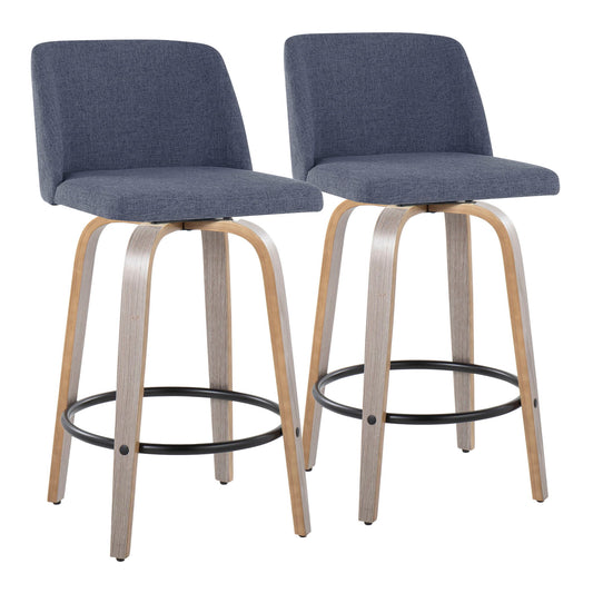 Toriano - Contemporary Fixed Height Counter Stool With Swivel & Round Footrest (Set of 2) Lumi Source