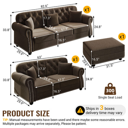 Upholstered Sofa Set With Nailhead Trim And Rolled Armrests, Includes Pillows Home Essentials