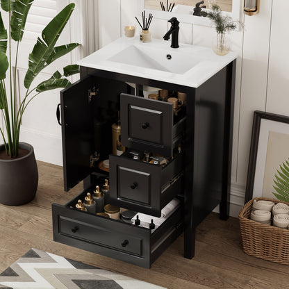 Retro Bathroom Vanity With Sink, Soft Closing Cabinet & Drawers Noble House