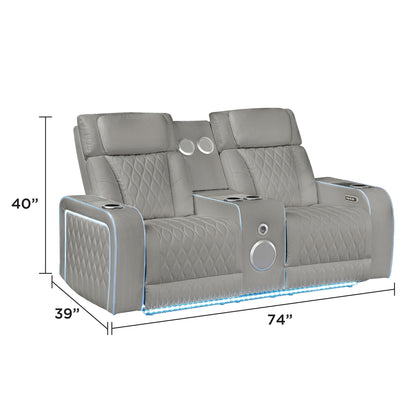 Electra - Power Reclining Loveseat With Power Headrests, Console, Speakers, Massage, LED Lighting And USB Control Matrix Furniture Group