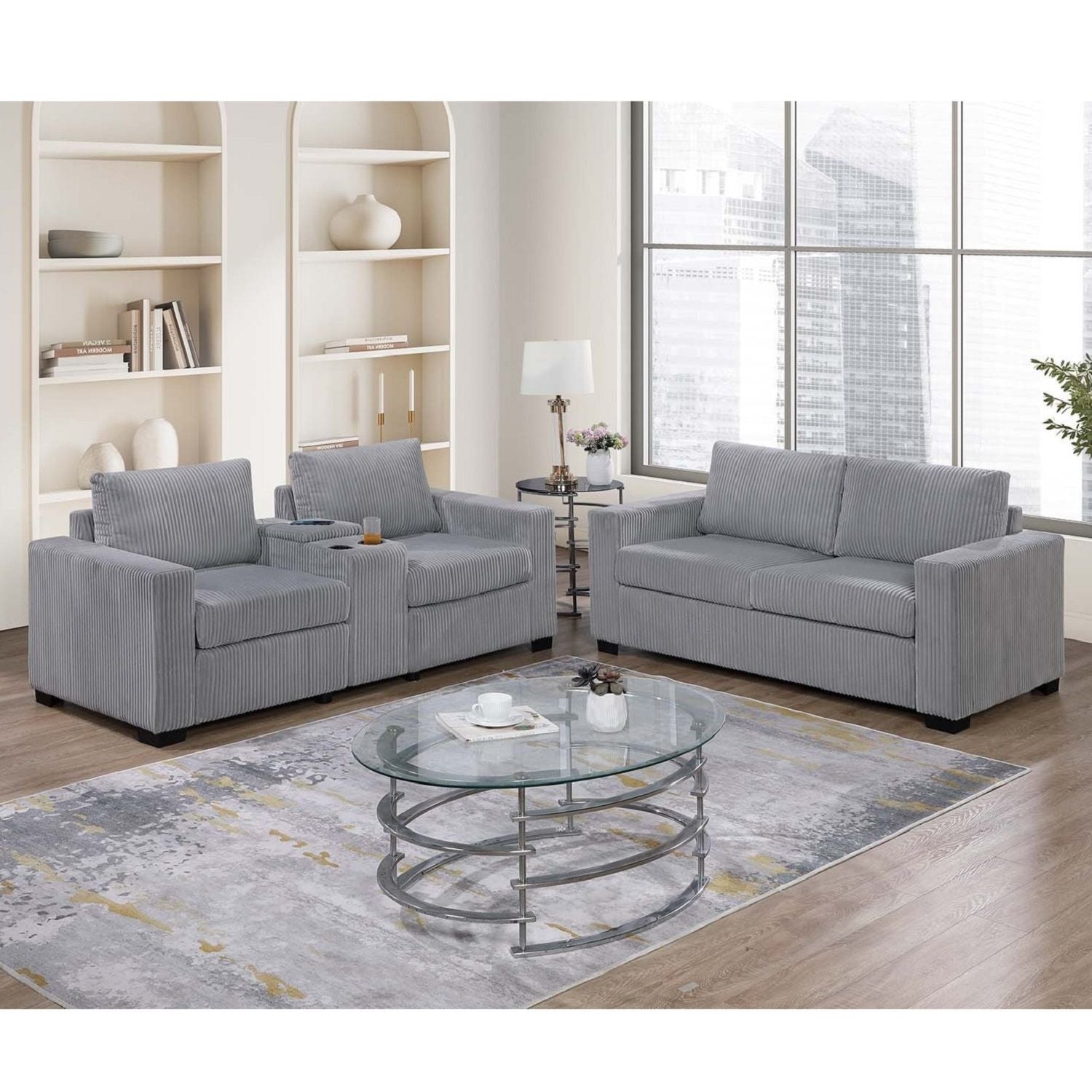 Elegant Simple Sofa Set With Console Cup Holder And Loveseat Home Essentials