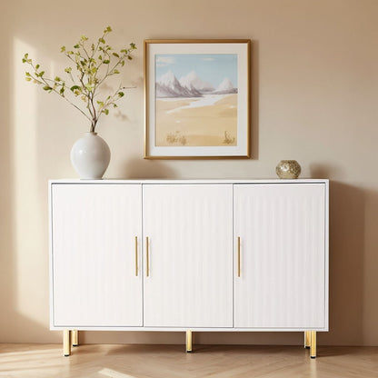 3 Door Large Storage Sideboard With Handles For Kitchen, Dining Room And Living Room, Accent Buffet Cabinet, Coffee Bar Sideboard Cabinet With 3 Doors - White / Gold