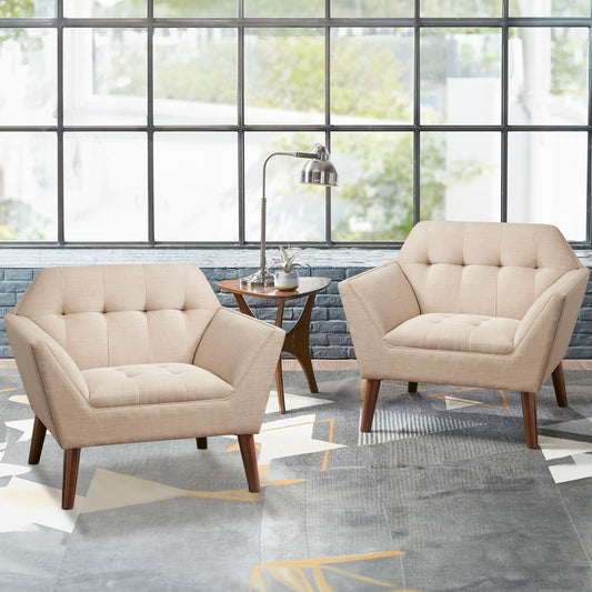 Newport - Wide Mid-Century Modern Lounge Chair (Set of 2) - Beige INK+IVY