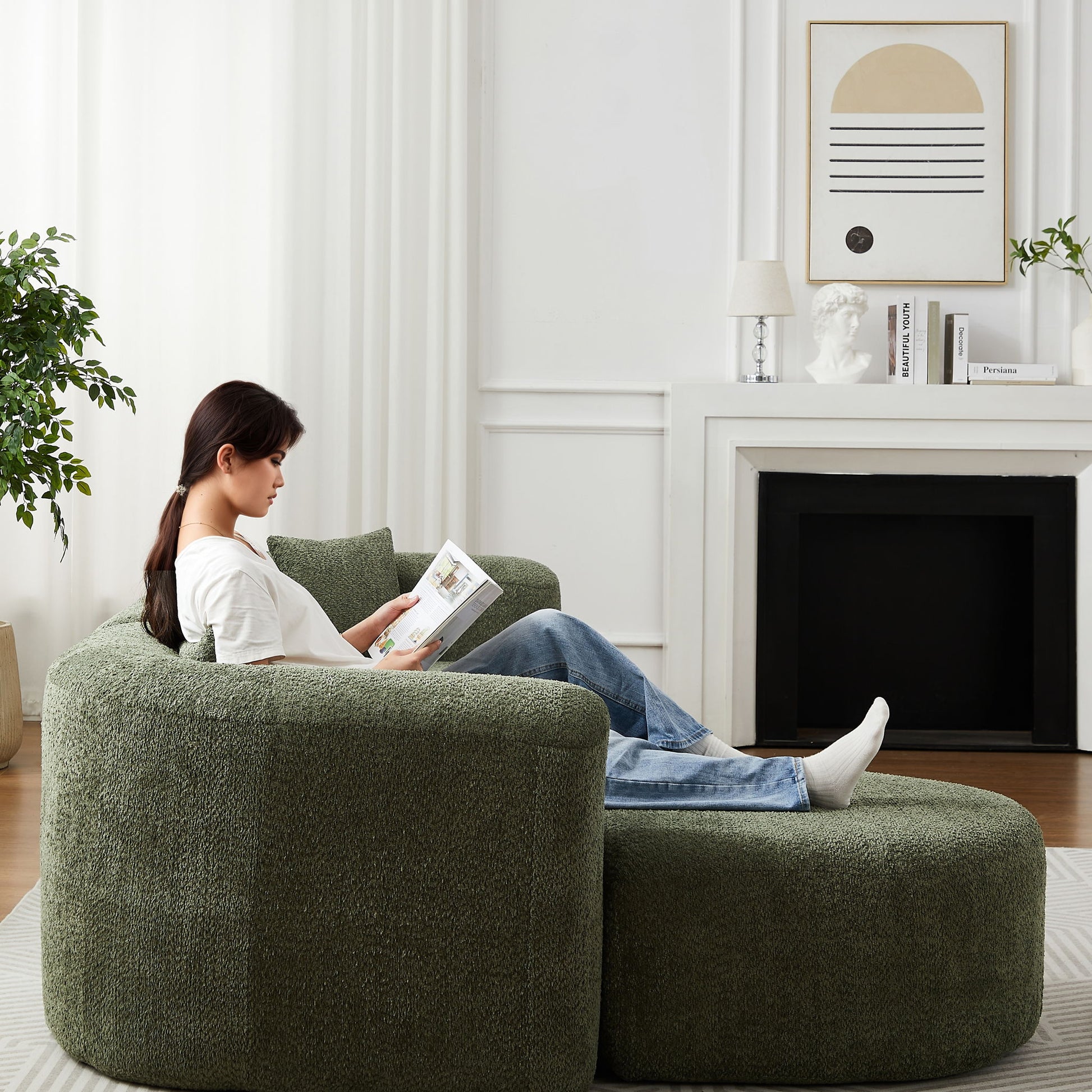 L - Shape Boneless Cloud Couch With 2 Throw Pillows For Living Room Home Essentials