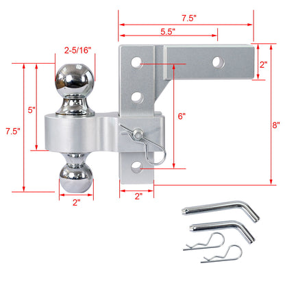 Alu - Adjustable Trailer Drop Hitch With 2" Receiver, 6" Adjustable - Silver Daily Nest