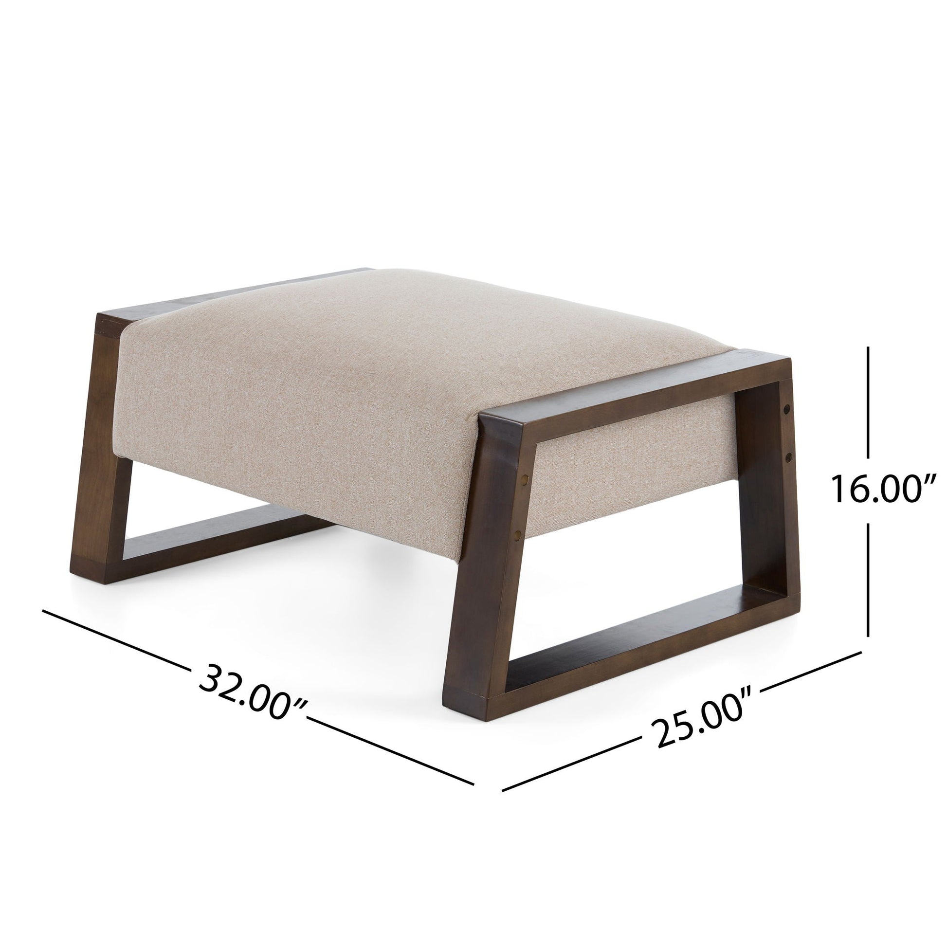 Sleek And Stylish Ottoman Polyester With Rubberwood Legs - Beige Noble House
