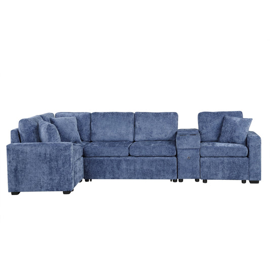Contemporary L Shaped Convertible Sofa Bed With Pull Out Bed, Cup Holders, And Storage Hearth and Haven