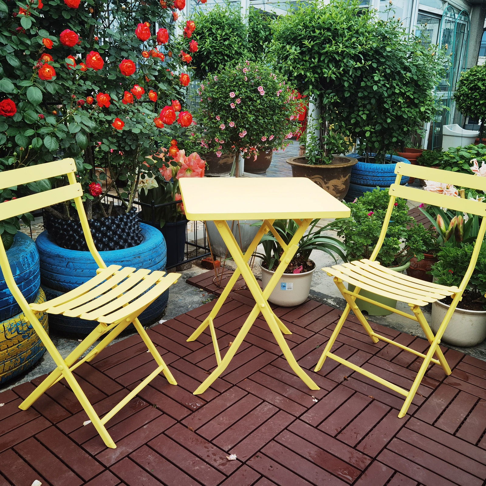 3 Piece Patio Bistro Set Of Foldable Square Table And Chairs Home Essentials