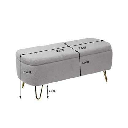 Storage Ottoman Bench For End Of Bed Gold Legs, Modern Camel Faux Fur Entryway Bench Upholstered Padded With Storage For Living Room Bedroom Home Essentials