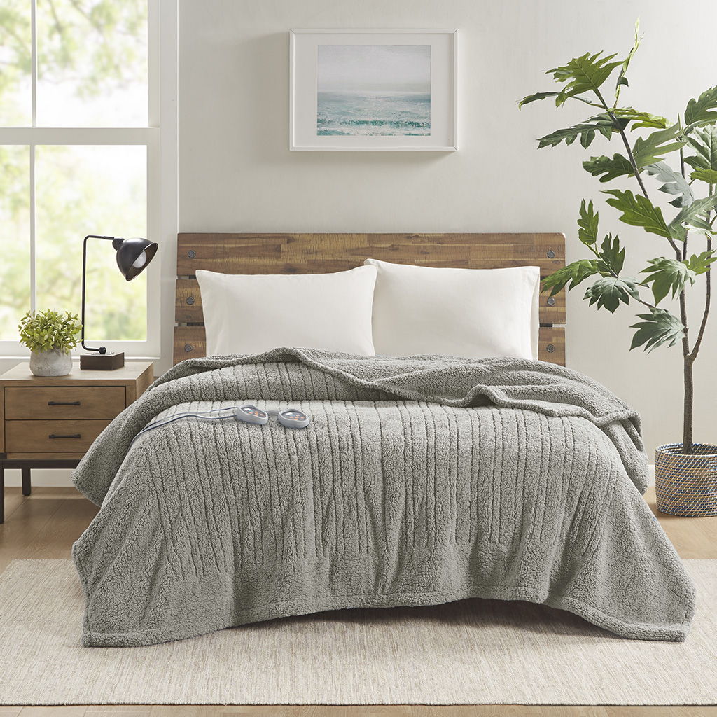 Sherpa - Twin Heated Blanket - Gray True North by Sleep Philosophy