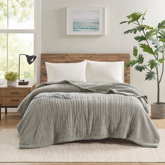 Sherpa - King Heated Blanket - Gray True North by Sleep Philosophy