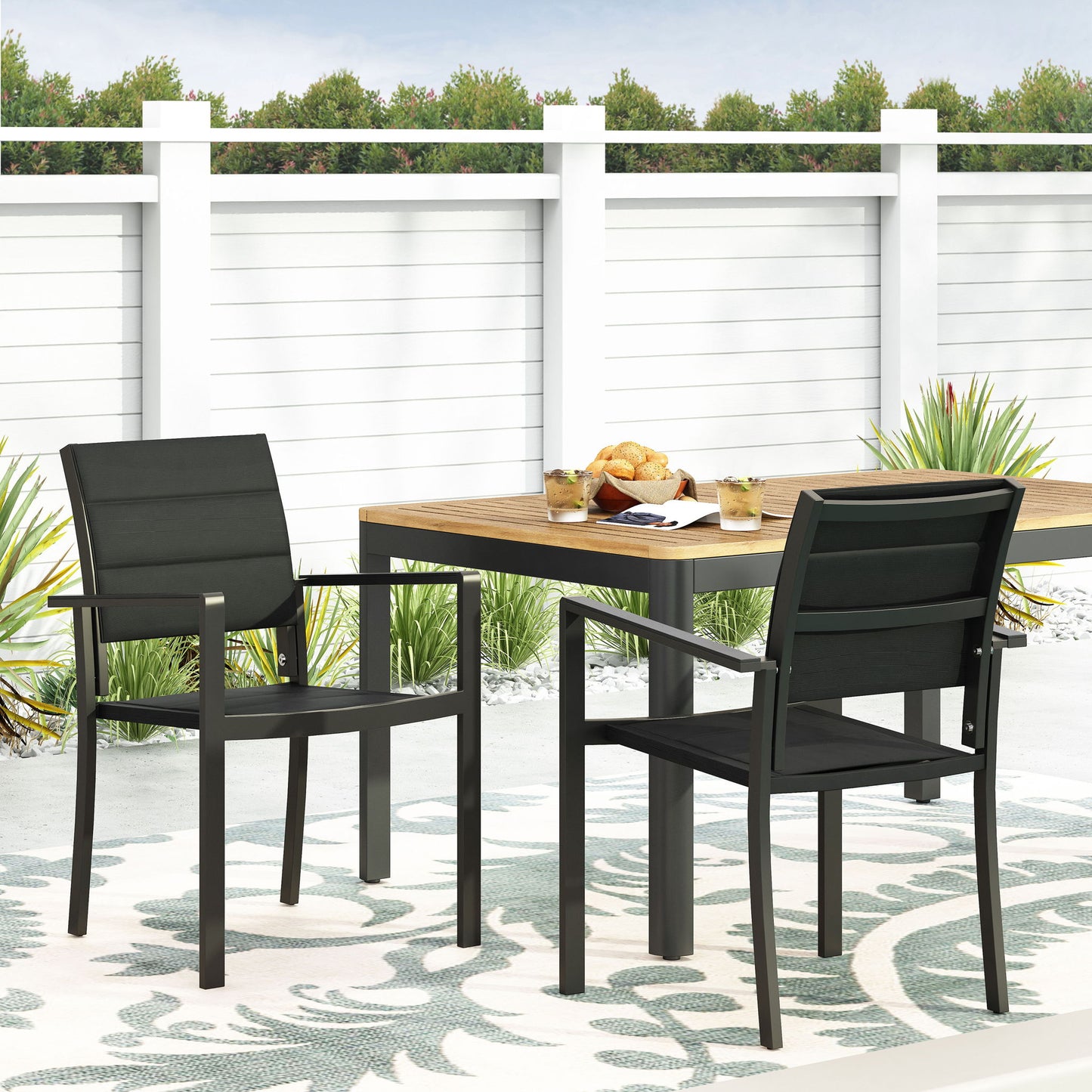 Baird - Outdoor Mesh And Aluminum Dining Chairs - Black Noble House
