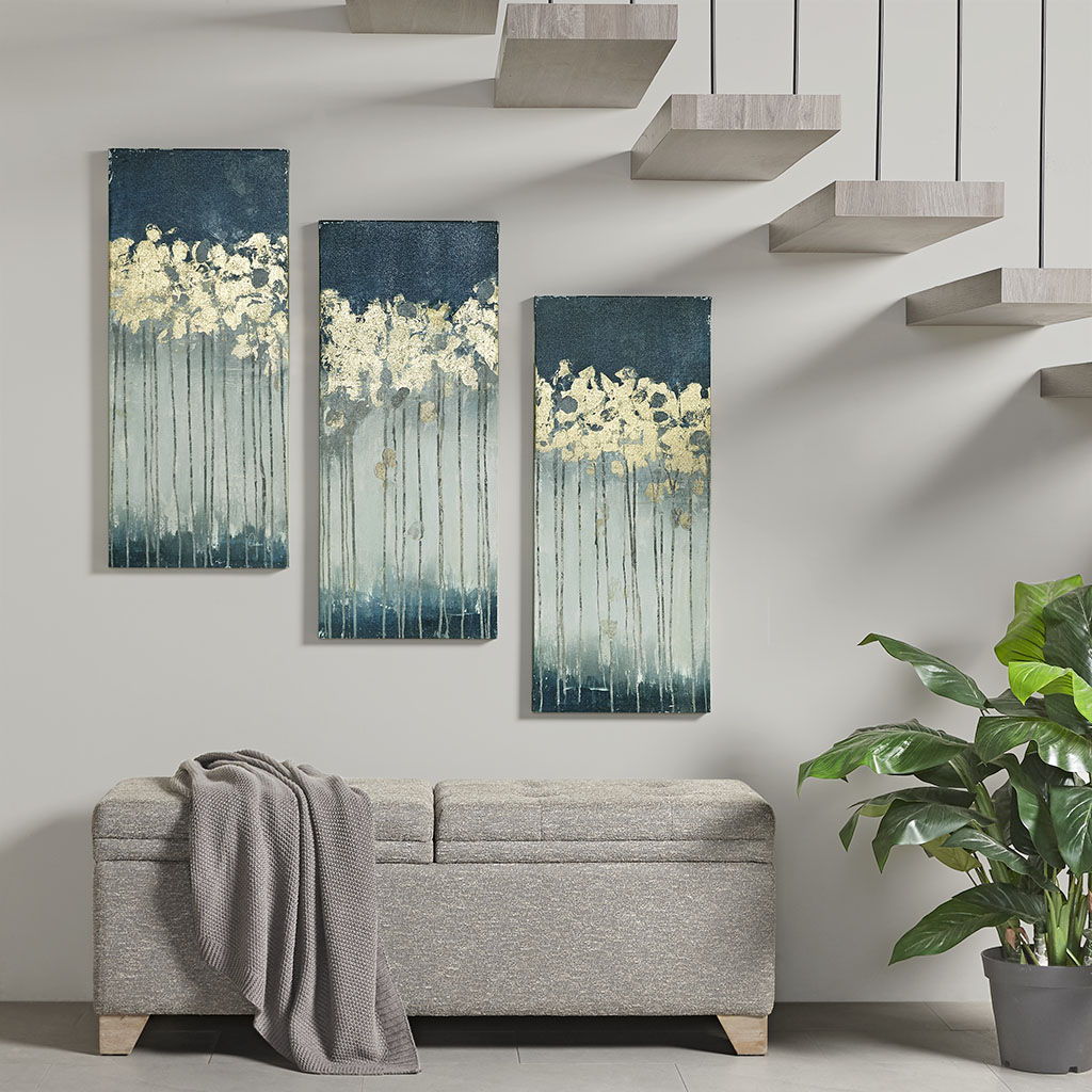 Midnight Forest Abstract Canvas (Set of 3) - Teal