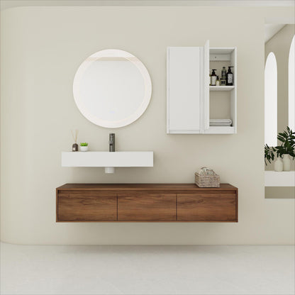 Wall Mounted Bathroom Vanity With Resin Sink And 2 Side Cabinet, 3 Soft Close Drawer - Brown Ebony Home Essentials