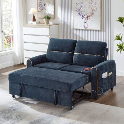 Pull Out Sofa Bed With Adjustable 3 Position Backrest, USB Charging Ports, Side Pockets Hearth and Haven