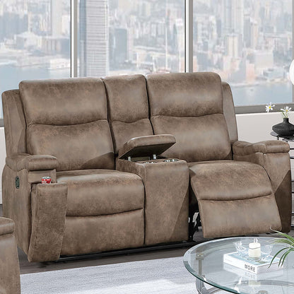 1 Piece Manual Motion Loveseat With Hidden Cup Holders, Plush Back Cushion - Auburn Home Essentials
