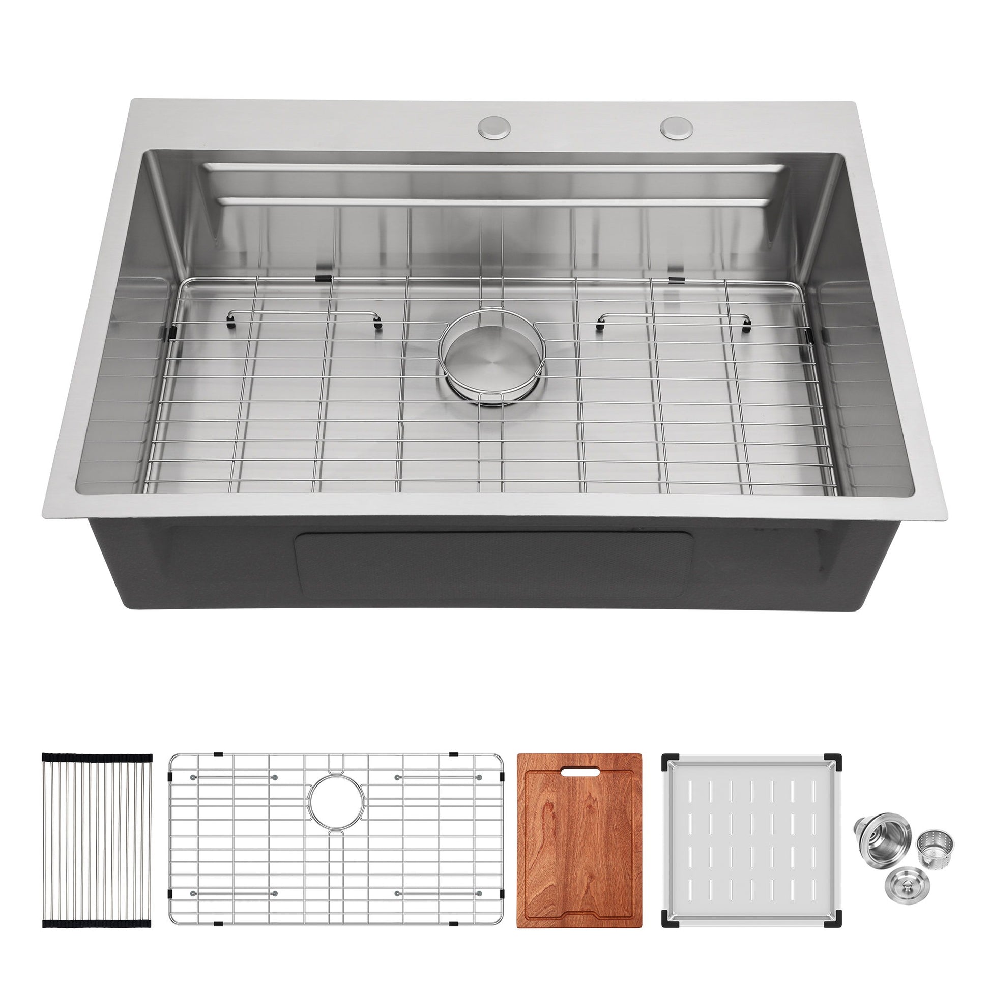 33" Drop In Kitchen Sink Single Bowl 16 Gauge Stainless Steel Ledge Workstation - Black Daily Nest