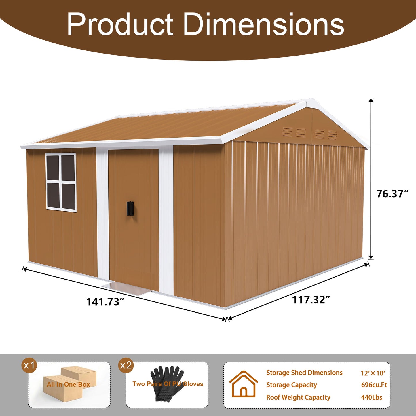 Heavy Duty Metal Storage Shed With Windows And Lockable Door, Weatherproof Outdoor Garden Shed Daily Nest