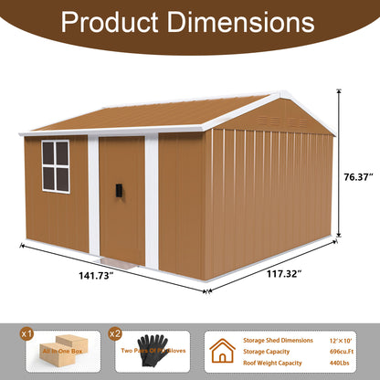 Heavy Duty Metal Storage Shed With Windows And Lockable Door, Weatherproof Outdoor Garden Shed Daily Nest