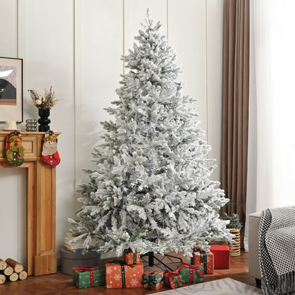 7Ft Snow Flocked Hinged Artificial Christmas Tree With Fluffy Branches And Snow Tips - White Daily Nest