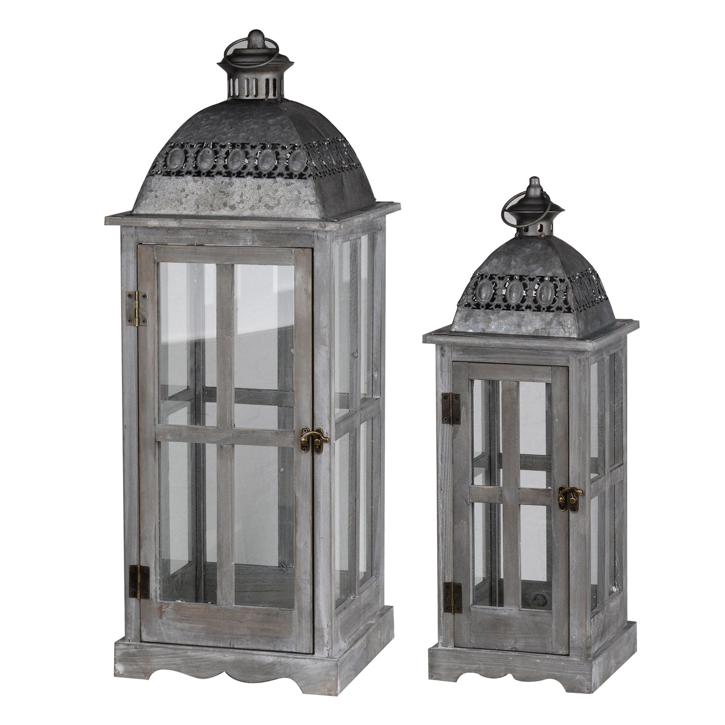 Wooden Candle Lantern Decorative, Hurricane Lantern Holder Decor For Indoor Outdoor, Home Garden Wedding (Set of 2) - Gray