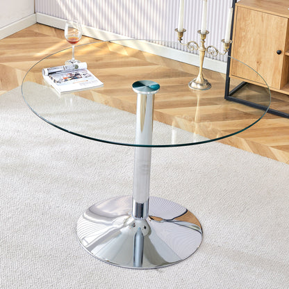 Modern Minimalist Circular Dining Table With Glass Top And Electroplated Metal Legs For Restaurants And Living Rooms - Silver / Transparent Home Essentials