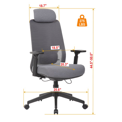 High Back Breathable Ergonomic Office Chair With Adjustable Headrest & 5D Armrest, Height Adjustable Swivel - Antique Gray Home Essentials