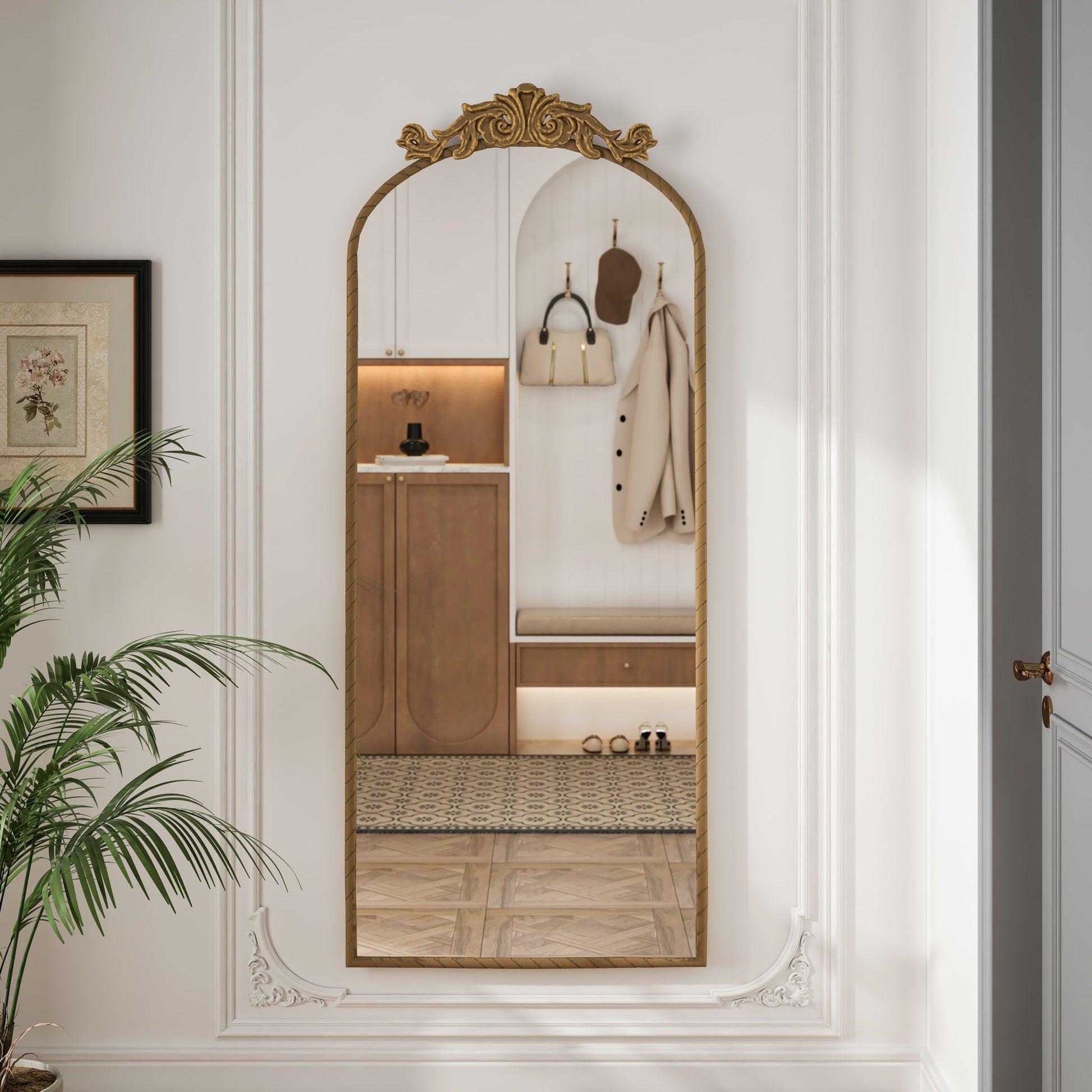 Vintage Arched Full Body Mirror, Wall Mounted For Living Room Daily Nest