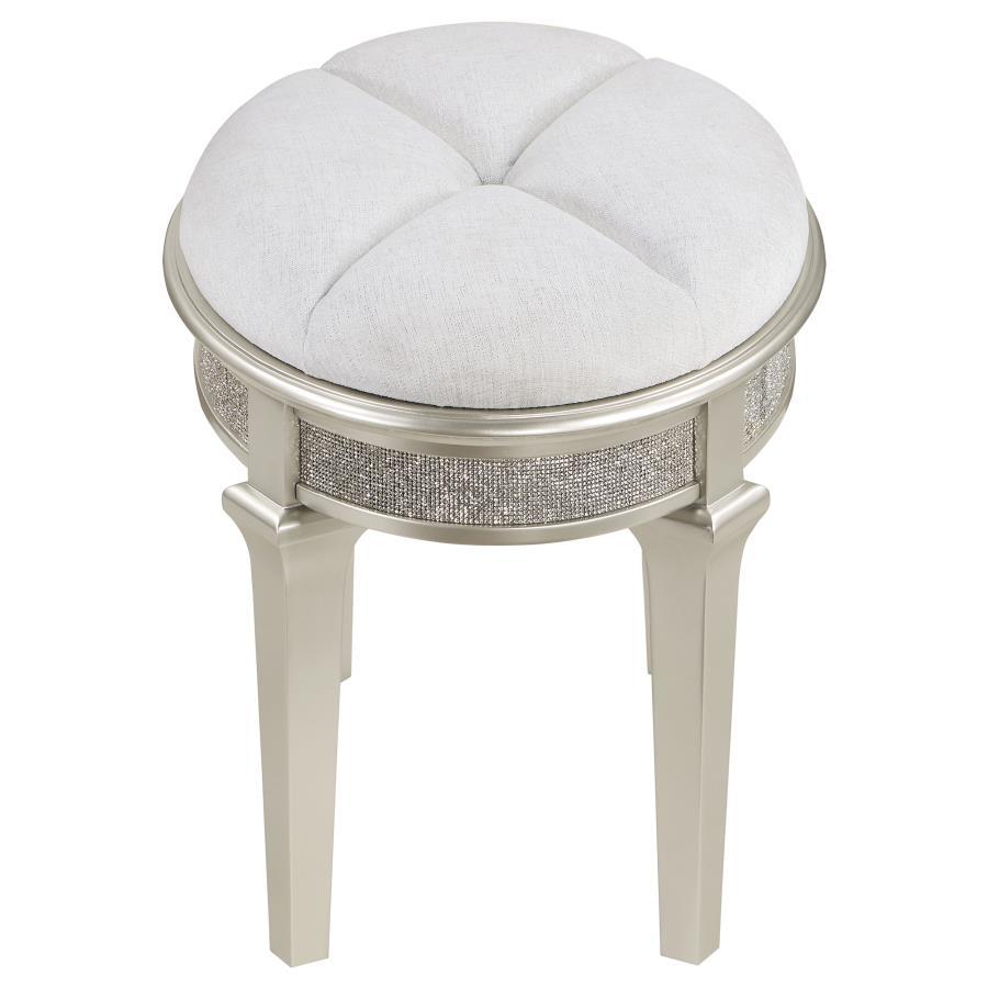 Evangeline - Upholstered Oval Vanity Stool Silver And Ivory - Silver Oak Coaster Fine Furniture