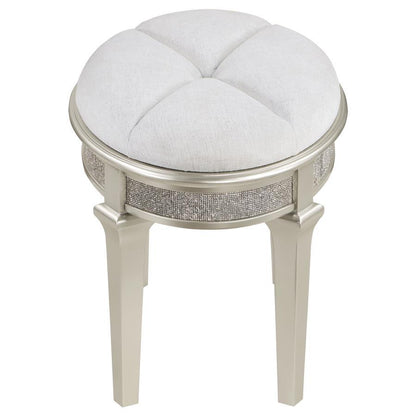 Evangeline - Upholstered Oval Vanity Stool Silver And Ivory - Silver Oak Coaster Fine Furniture