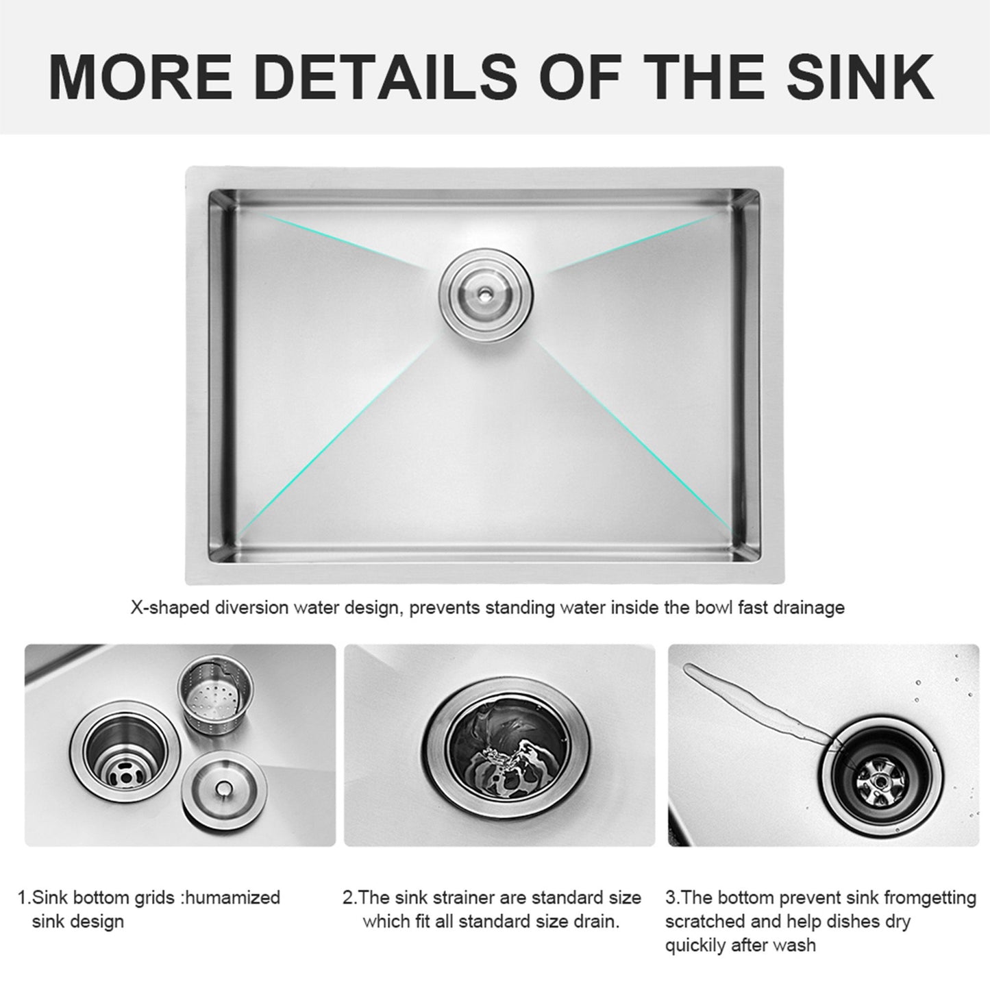 Modern Undermount Stainless Steel Kitchen Sink 16 Gauge, Deep Single Bowl Daily Nest
