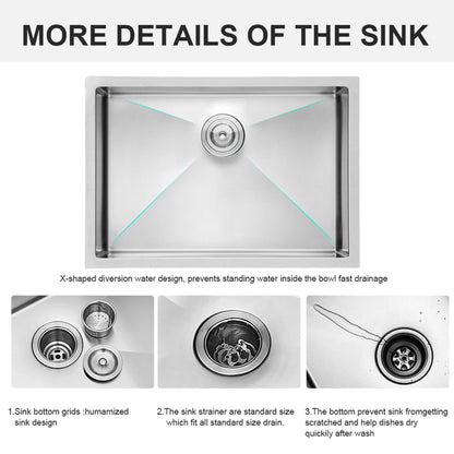 Modern Undermount Stainless Steel Kitchen Sink 16 Gauge, Deep Single Bowl Daily Nest