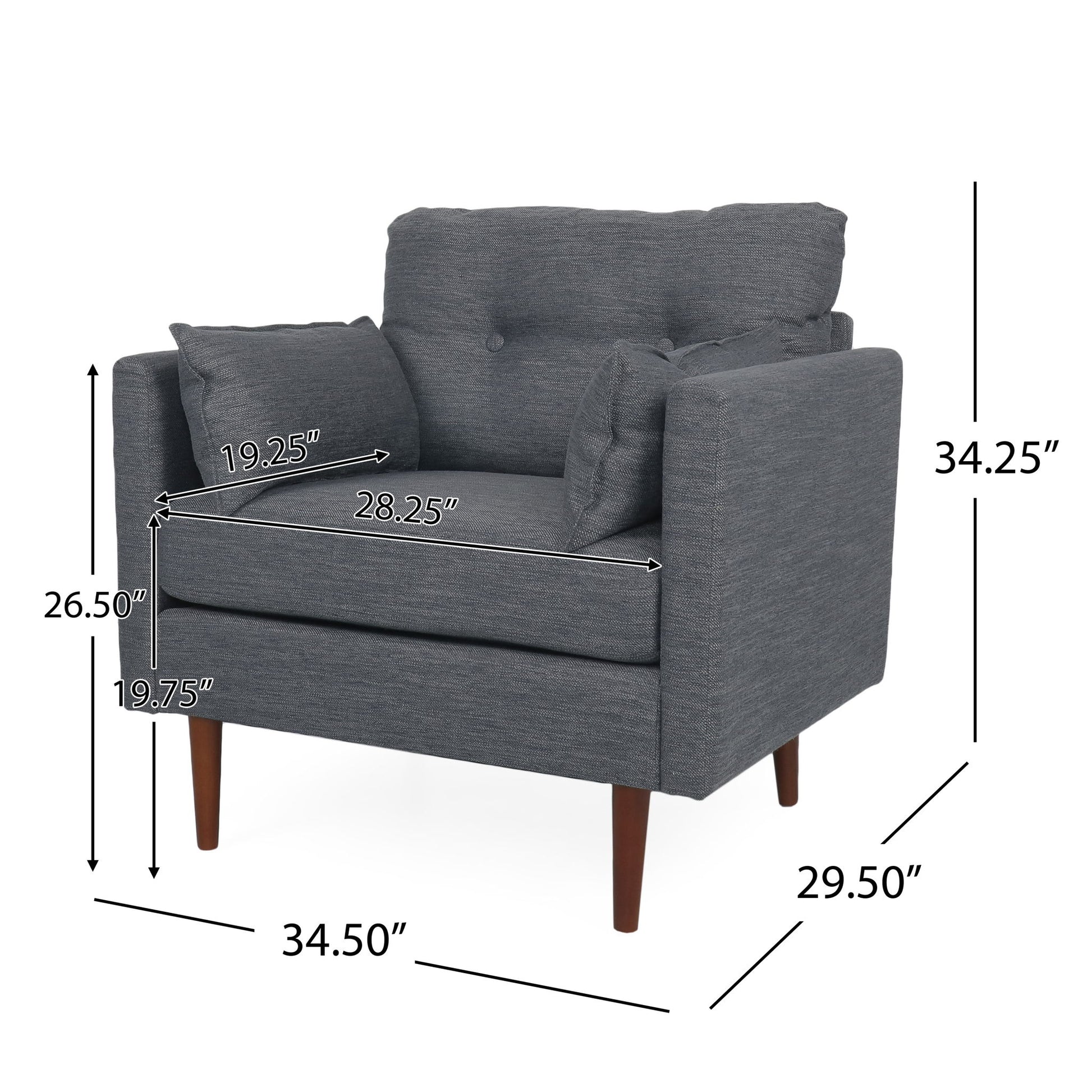 Enchantica - Upholstered Fabric Club Chair With Button Tufted And 2 Accent Pillows Noble House