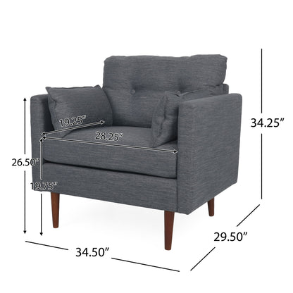 Enchantica - Upholstered Fabric Club Chair With Button Tufted And 2 Accent Pillows Noble House