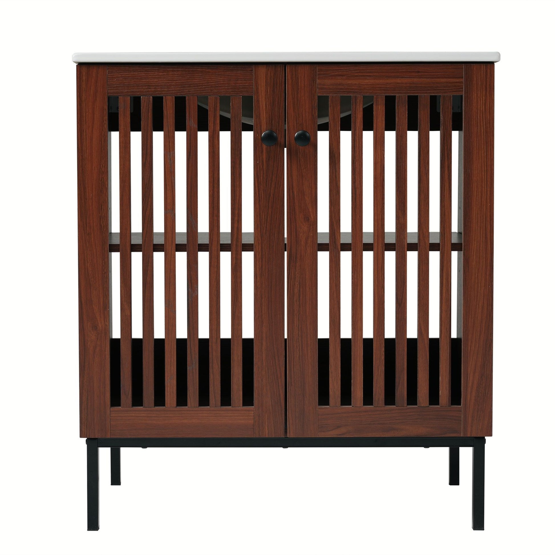 30" Vintage Bathroom Vanity With Ceramic Sink, Modern Bathroom Vanity Cabinet With 2 Soft Close Doors, Equpiied With 4 Sturdy Iron Legs - Antique Dark Brown Noble House