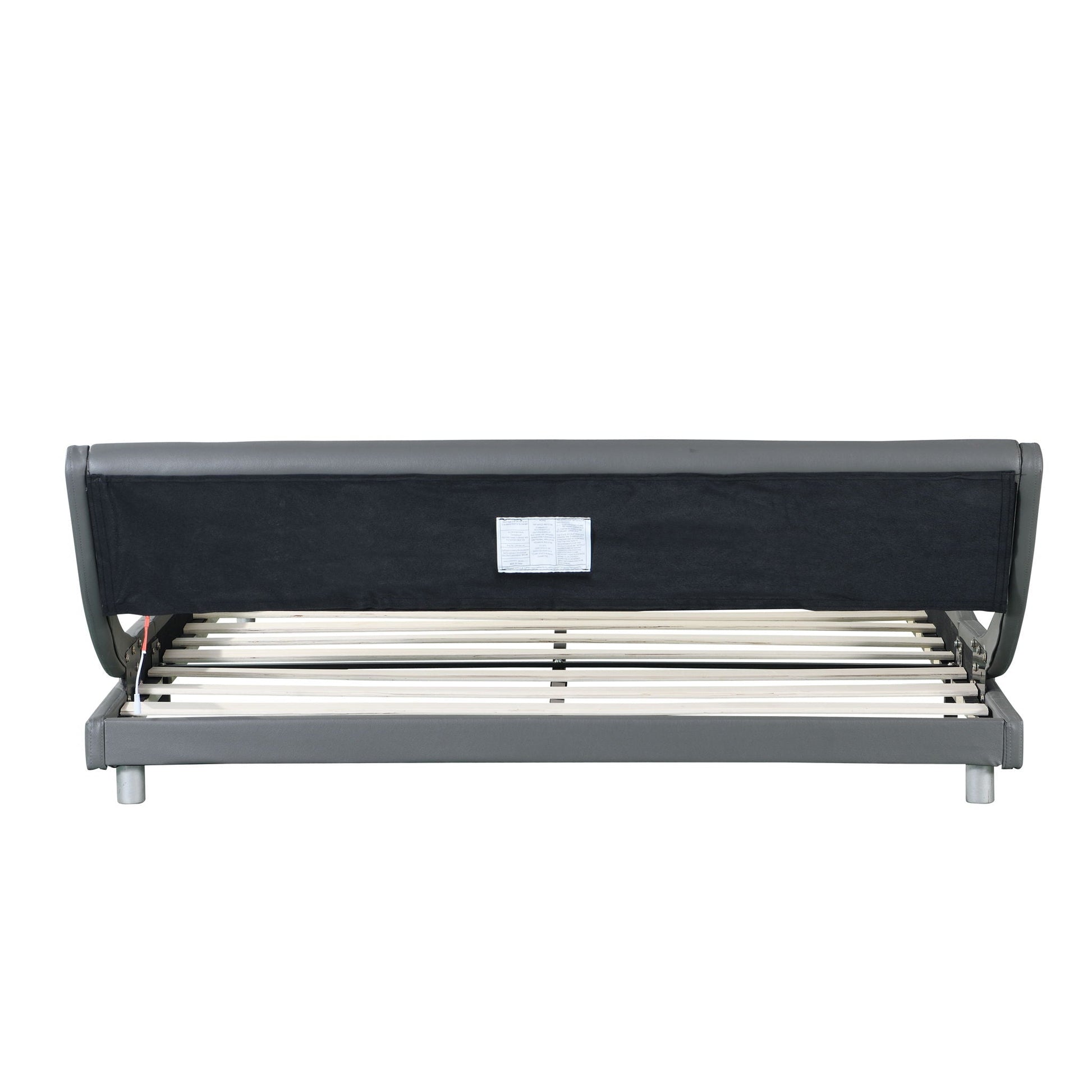 Queen Size Upholstered Platform Bed Frame With LED Lighting, Curve Design, Wood Slat Support, No Box Spring Needed - Gray Home Essentials