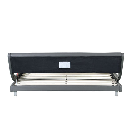 Queen Size Upholstered Platform Bed Frame With LED Lighting, Curve Design, Wood Slat Support, No Box Spring Needed - Gray Home Essentials