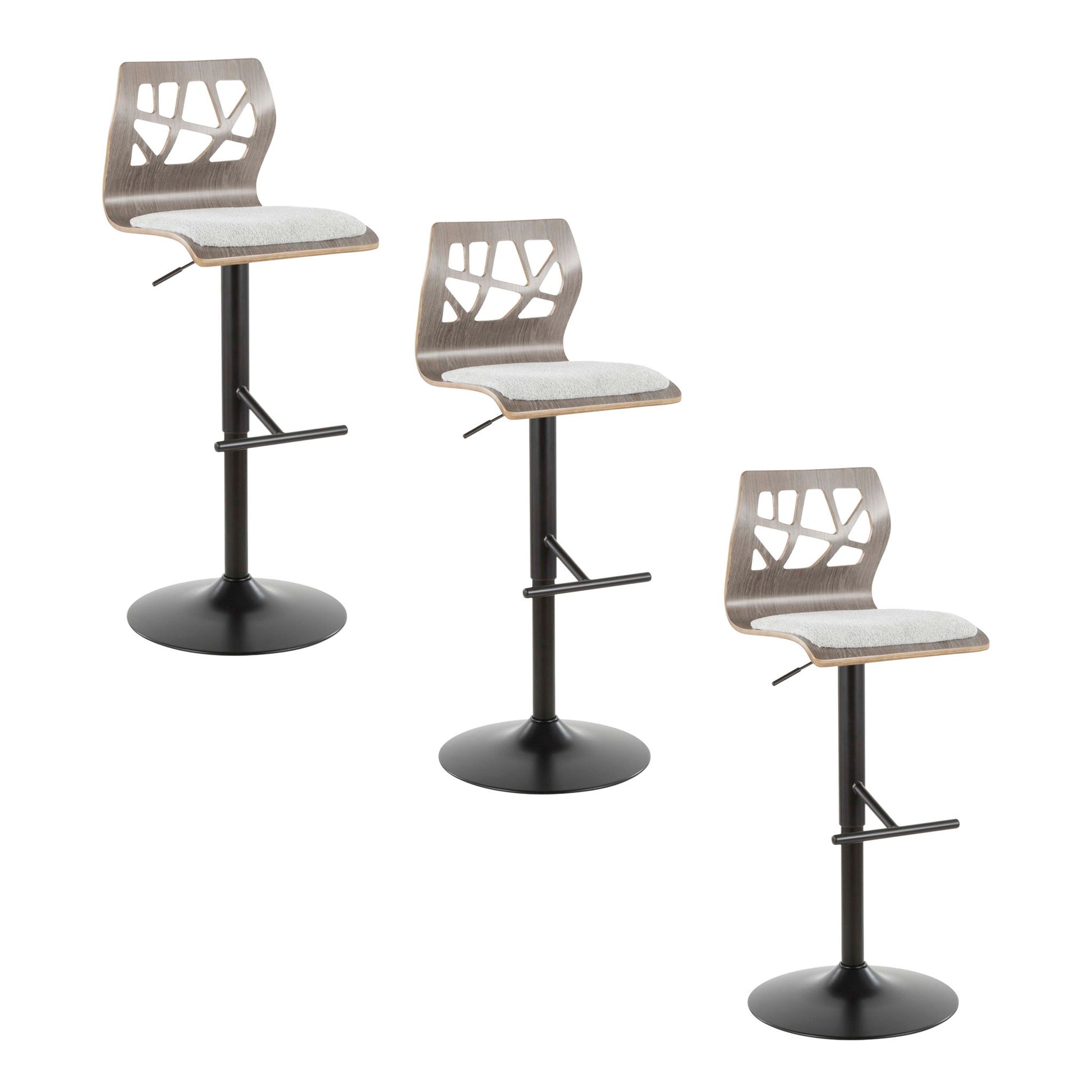 Folia - Mid Century Modern Adjustable Barstool With Swivel With Straight T Footrest (Set of 3) Lumi Source
