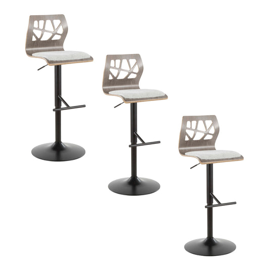 Folia - Mid Century Modern Adjustable Barstool With Swivel With Straight T Footrest (Set of 3) Lumi Source
