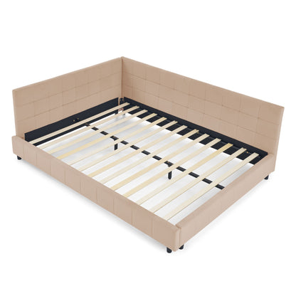 Mid-Century Storage Upholstered Tufted Bed Frame With Backrest And Armrests Home Essentials