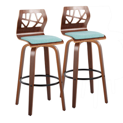 Folia - Mid Century Modern Fixed Height Barstool With Swivel With Round Footrest (Set of 2) Lumi Source