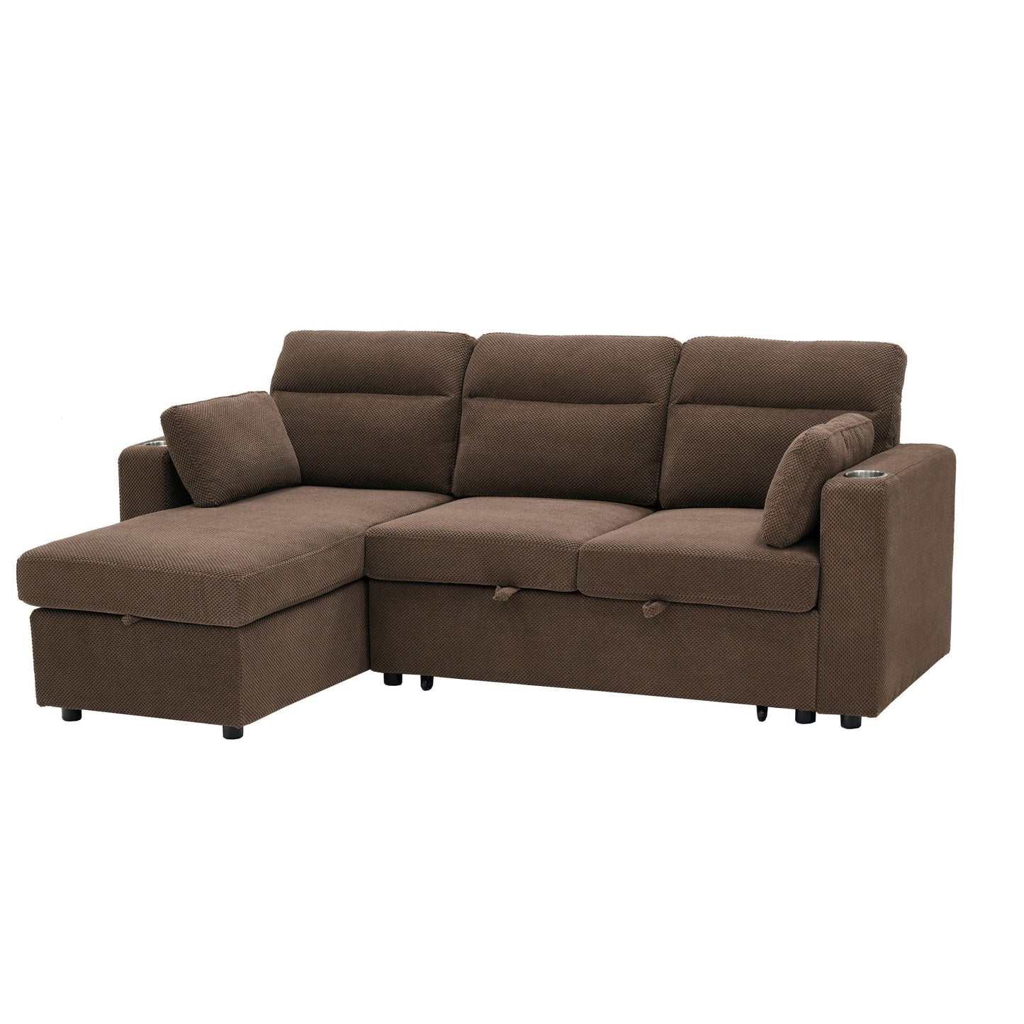 Convertible L - Shaped Sectional Sofa Bed With Storage Chaise, Cup Holders Home Essentials