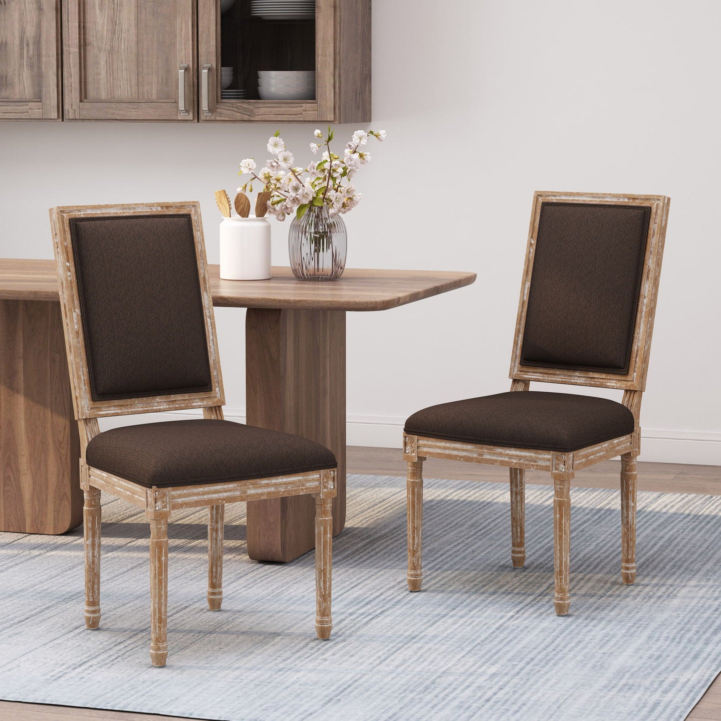 French Country Style Dining Chair With Upholstered Seating And Fluted Legs Noble House